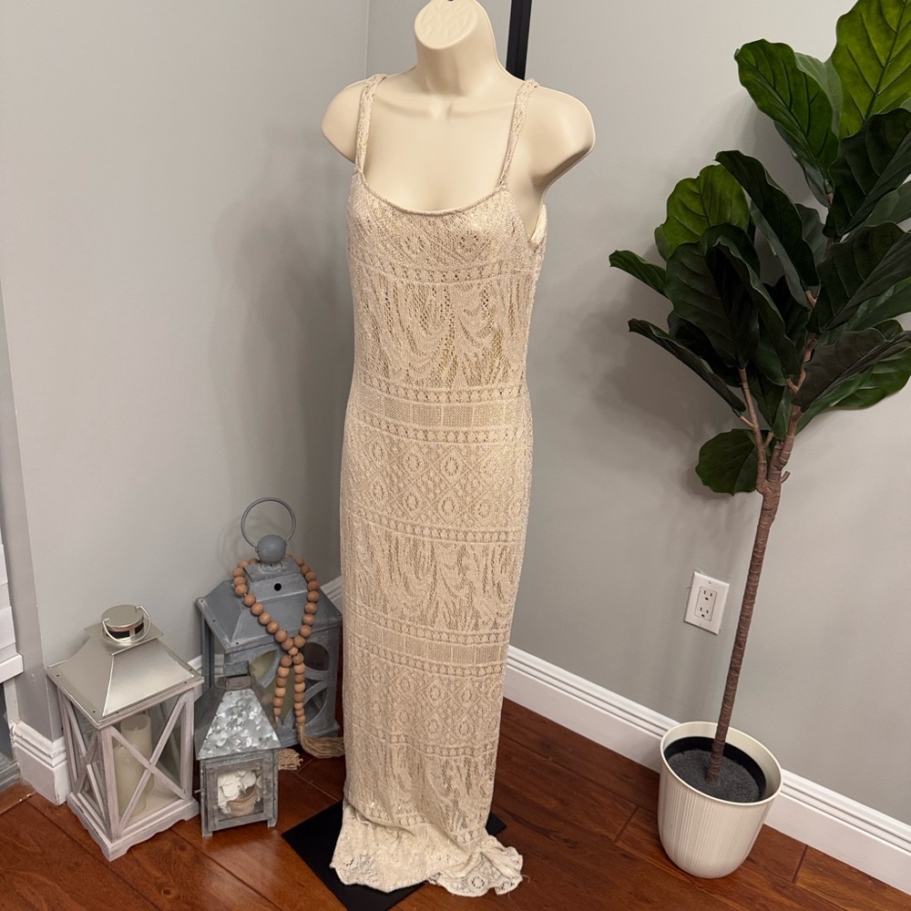 Jessica McClintock Cream Lace Maxi Dress